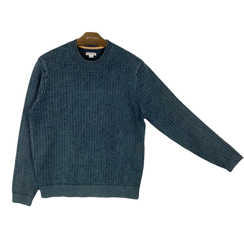 Nwot 32 BAR BLUES Sweater Men Vintage Blue Acid Wash Check Long-Sleeve Cotton